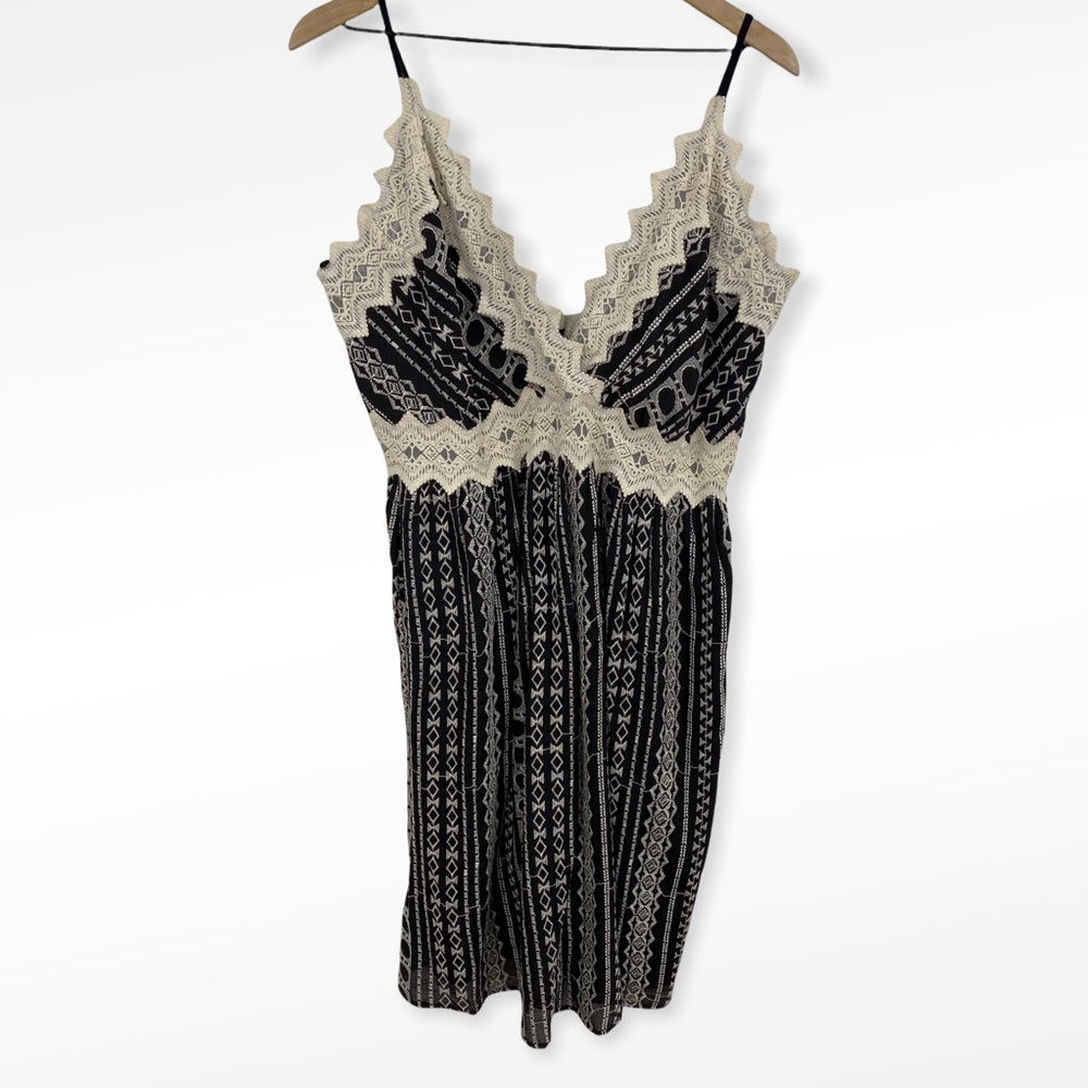 Eri + Ali Anthropologie Black Ivory Crochet Embroidered Dress Size X Large